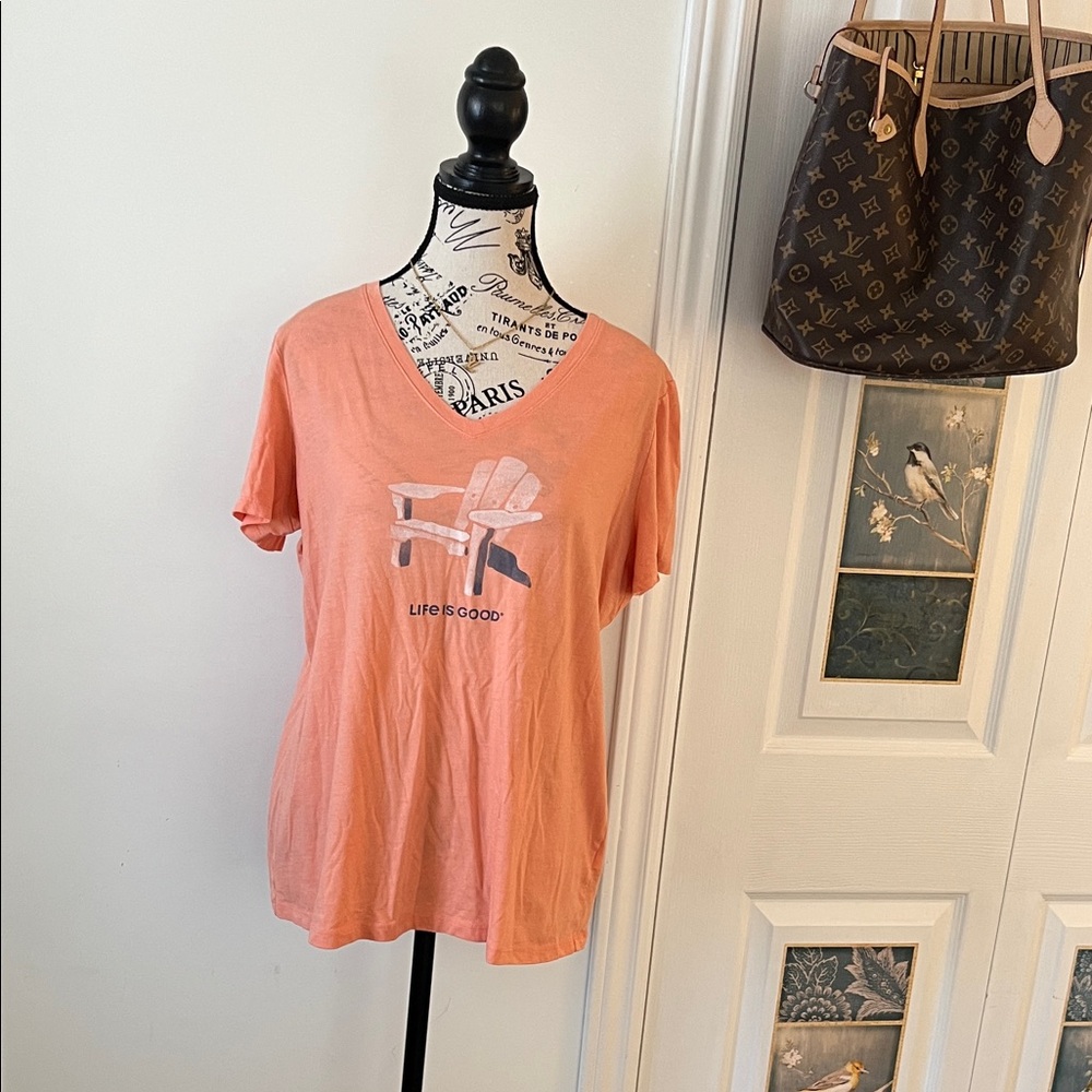 💗Life Is Good Women's Coral V-Neck Tee
